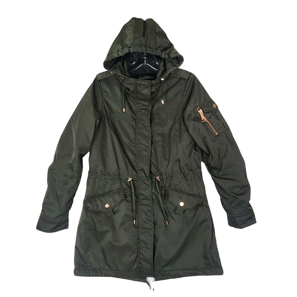 Madden NYC Womens XS Utility Coat Dark Green Lined Windbreaker Parka /Military